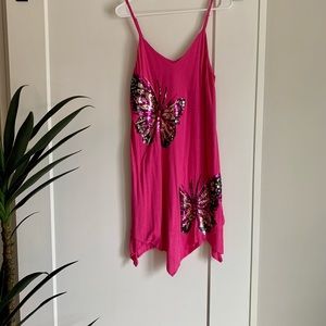 Pink Butterfly Sequin Dress